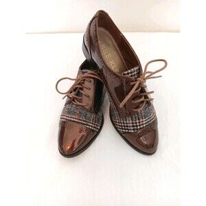 Anne Klein iFlex Brown Patent Leather Plaid Oxford Brogues Lace Up Shoes 8.5M